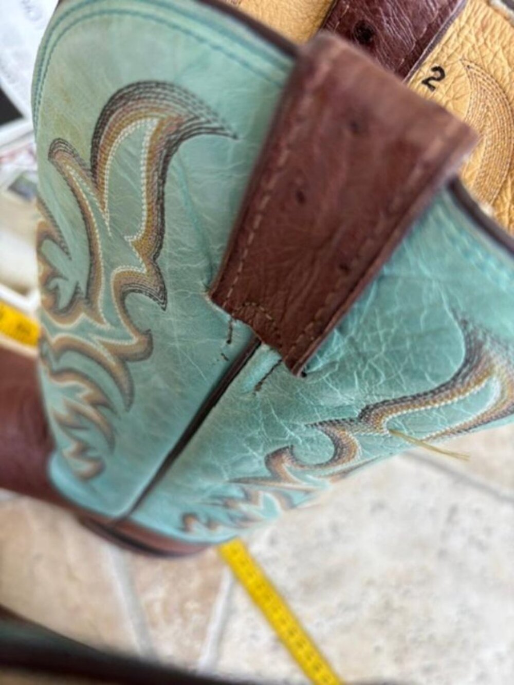 Justin Remuda L5527 Women Turquoise Brown Smooth Ostrich Western Boots 8B - Picture 6 of 11